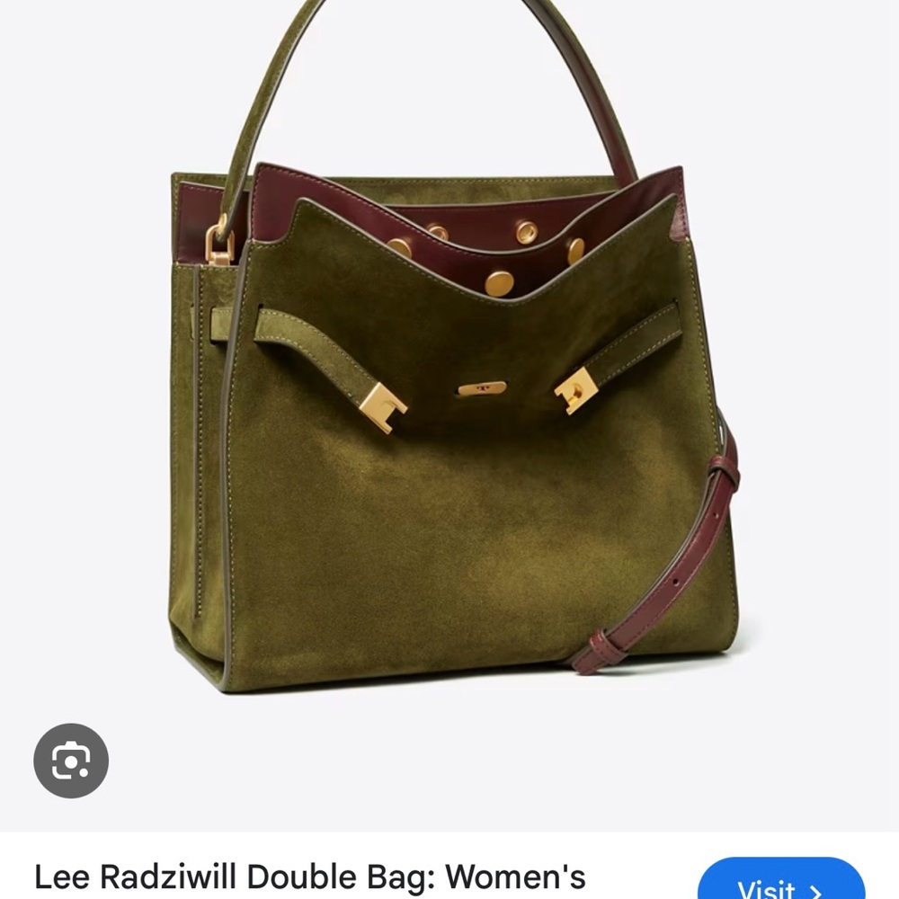 Tory Burch Lee Radziwill Green Suede Double Handbag